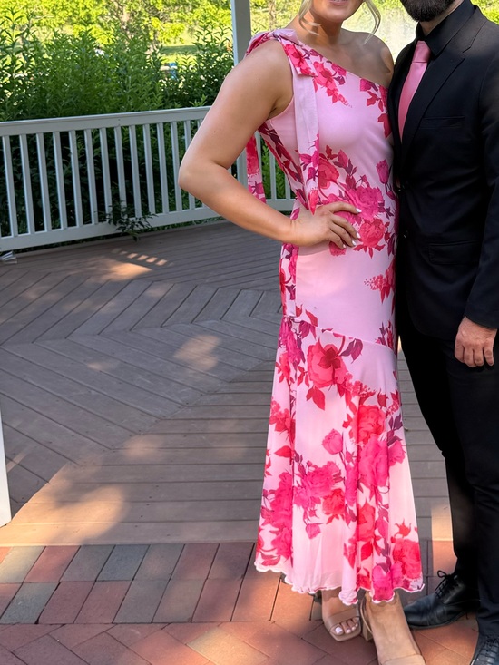 PrettyGarden Dresses & Skirts - Asymmetric One-Shoulder Pink Floral Evening Dress